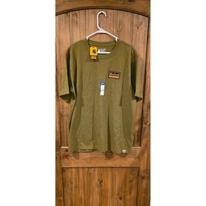 NWT Carhartt Work Wear T-Shirt Mens L Green Script Patch Relaxed Short Sleeve